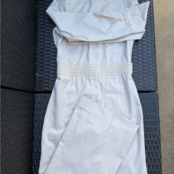 Cream Workwear Jumpsuit with Belted Waist and Long Sleeves - Picture 4 of 5